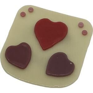 Vintage Art Glass Heart Pin Brooch Valentine's Day Red Purple Cream Square Pin